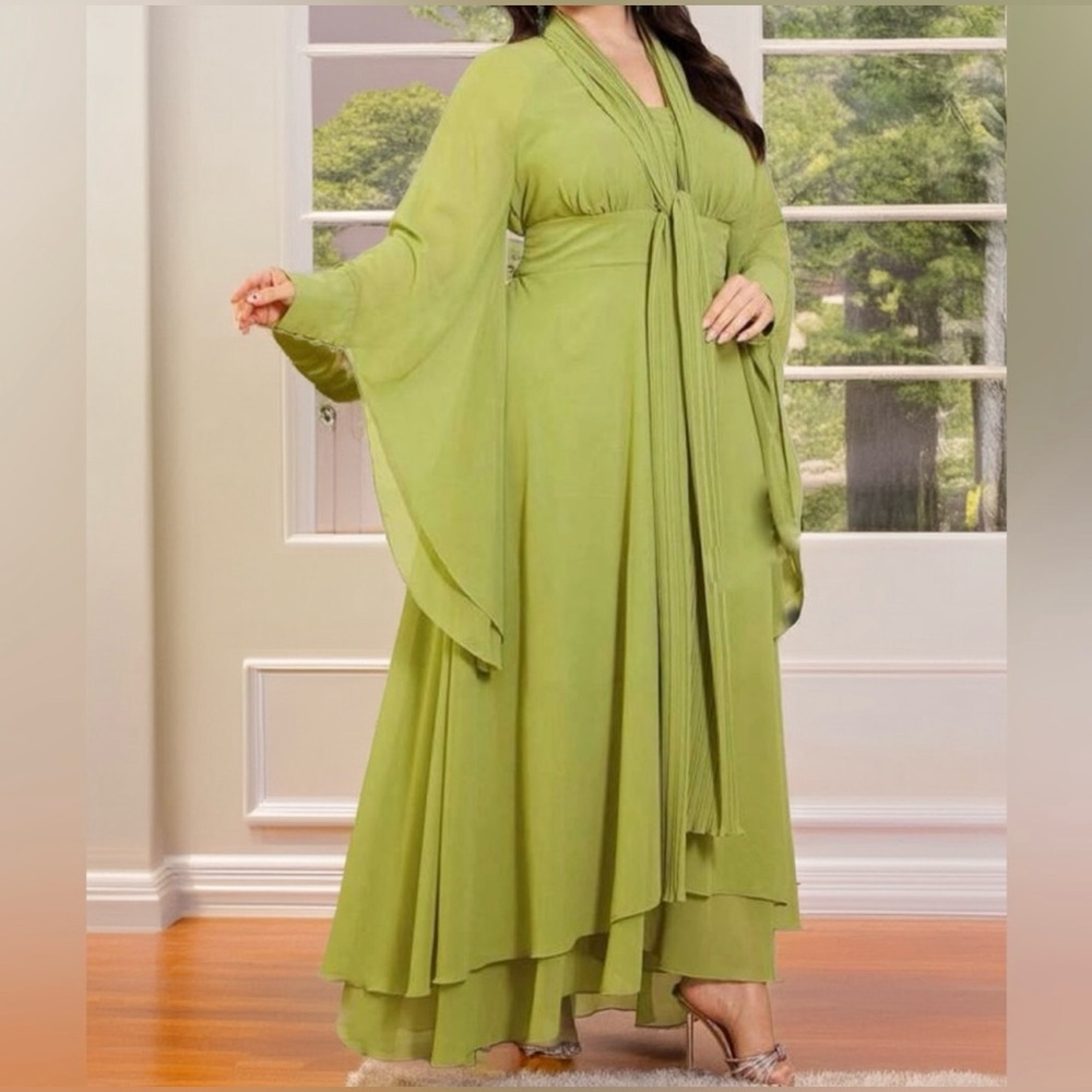 Bell Sleeve Empire Waist Dress Gown Folklore Olive Green